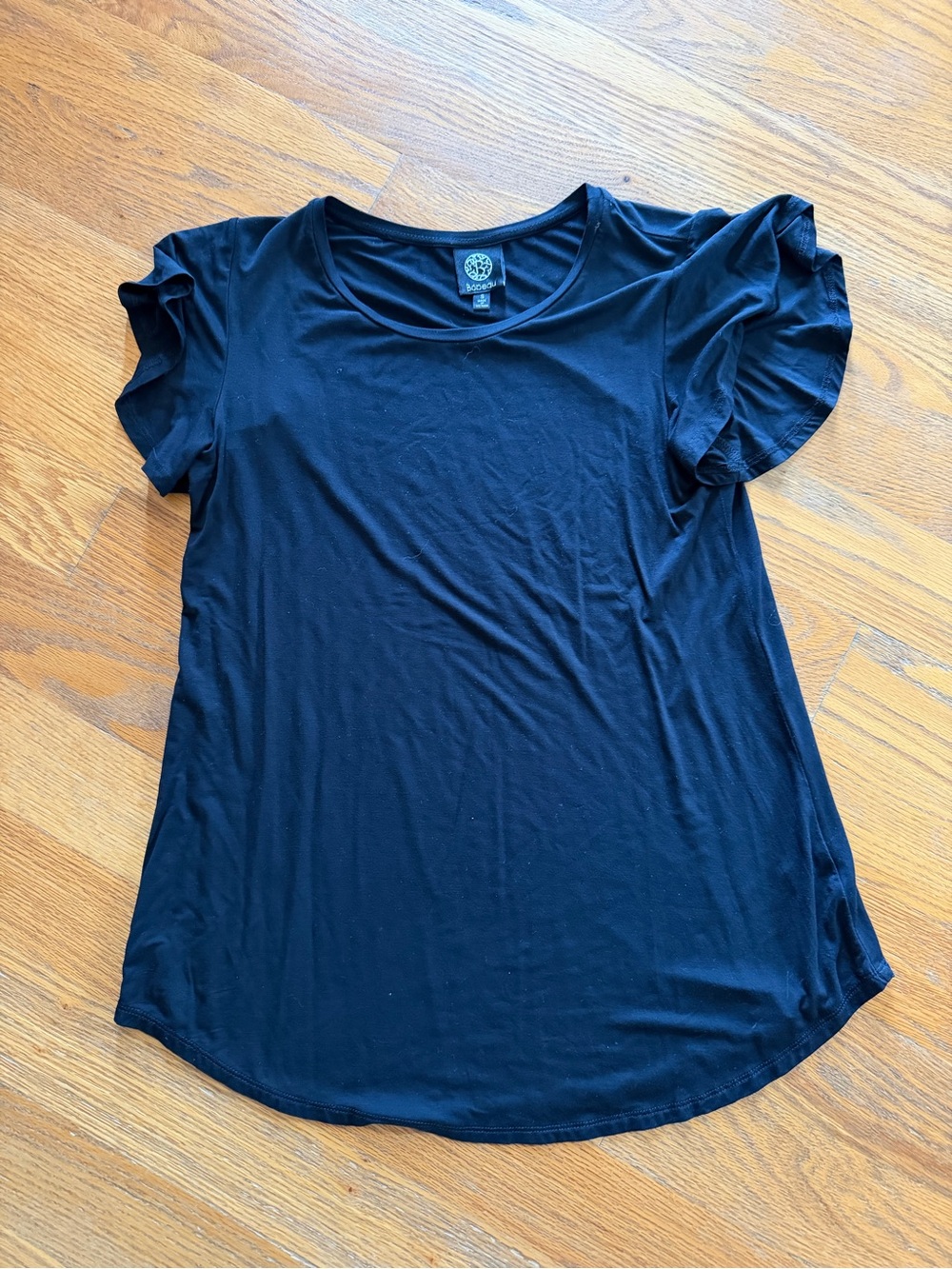 Bobeau Black Short-Sleeve Ruffle Tee